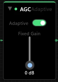 AGC node with target level and adaptive controls.