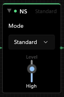 Noise Suppression node with Mode set to Standard and a Level slider on High.